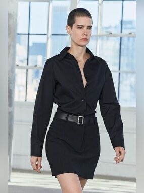 NWT Zara Woman Minimalist Collection Black Shirtdress with Tonal Belt